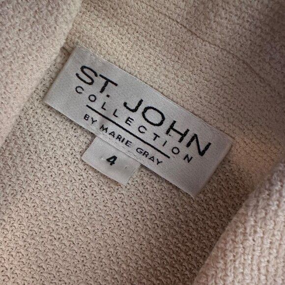 St John Collection Santana Knit Jacket & Shell Set Cream Black Red Trim Sz 4 - Picture 10 of 10